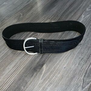 Chico’s black woven thread leather boho 90’s belt silver buckle Size Small